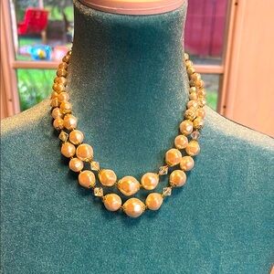 Vintage Pearl and AB Crystal Necklace